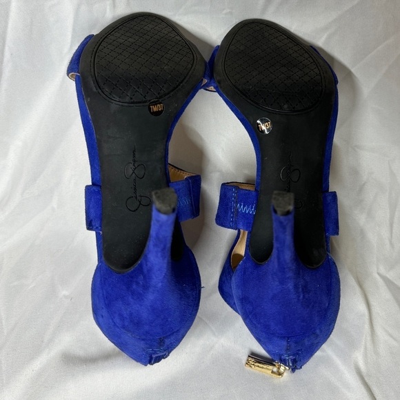 Jessica Simpson Blue Suede Mekos Strappy Heel Open Toe Sandals Size 7 - Picture 12 of 13